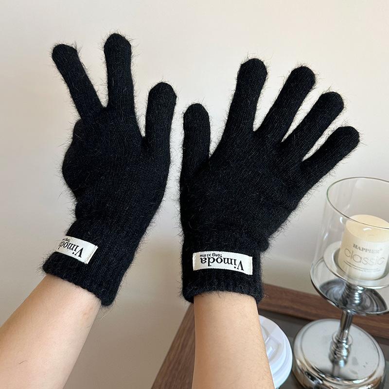 Fashion knitted thermal gloves female students solid color driving simple leaking finger warm gloves