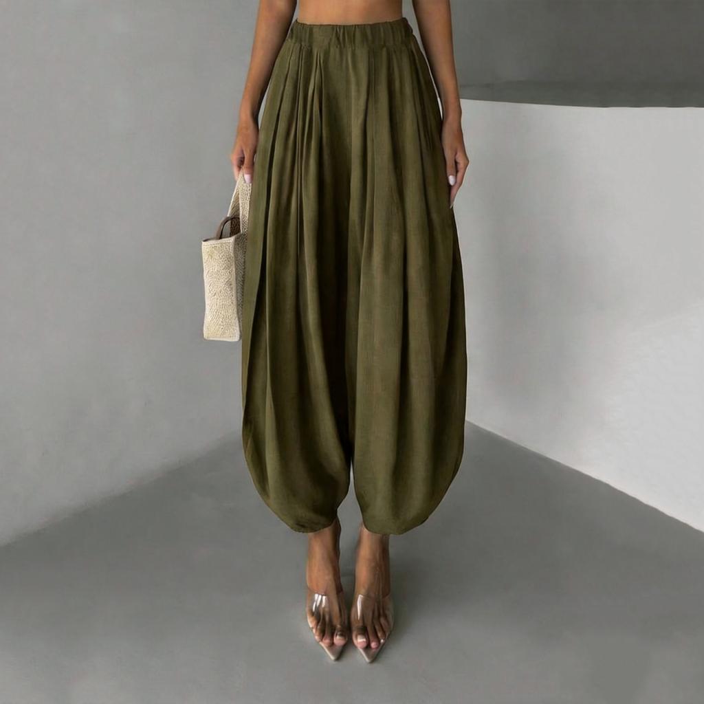 Pantaloni Harem Largi pentru Femei Pantaloni Balloon Ușori Aerisiți Talie Elastică Casual Confortabili cu Picior Lat pentru Purtare Zilnică