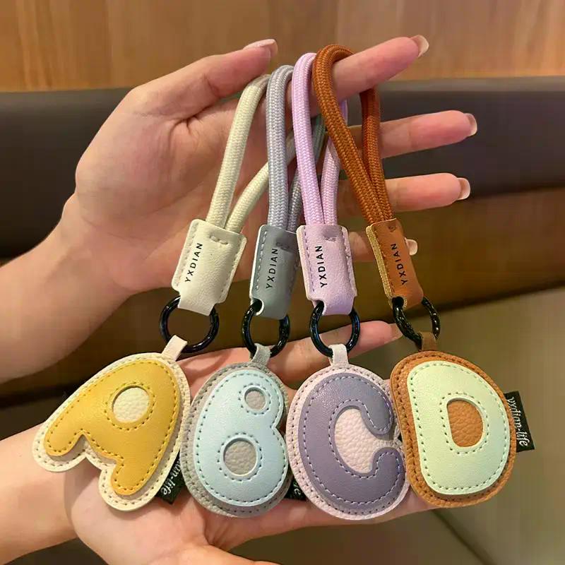 PU Leather 26 Keychains Colorful Braied Wrist Strap Anti-loss Lanyard Keyring Suitcase Camera Phone Case Backpack Pendant