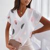 Feather 3D Printed T-shirts V-neck Short Sleeved Women's T-shirts