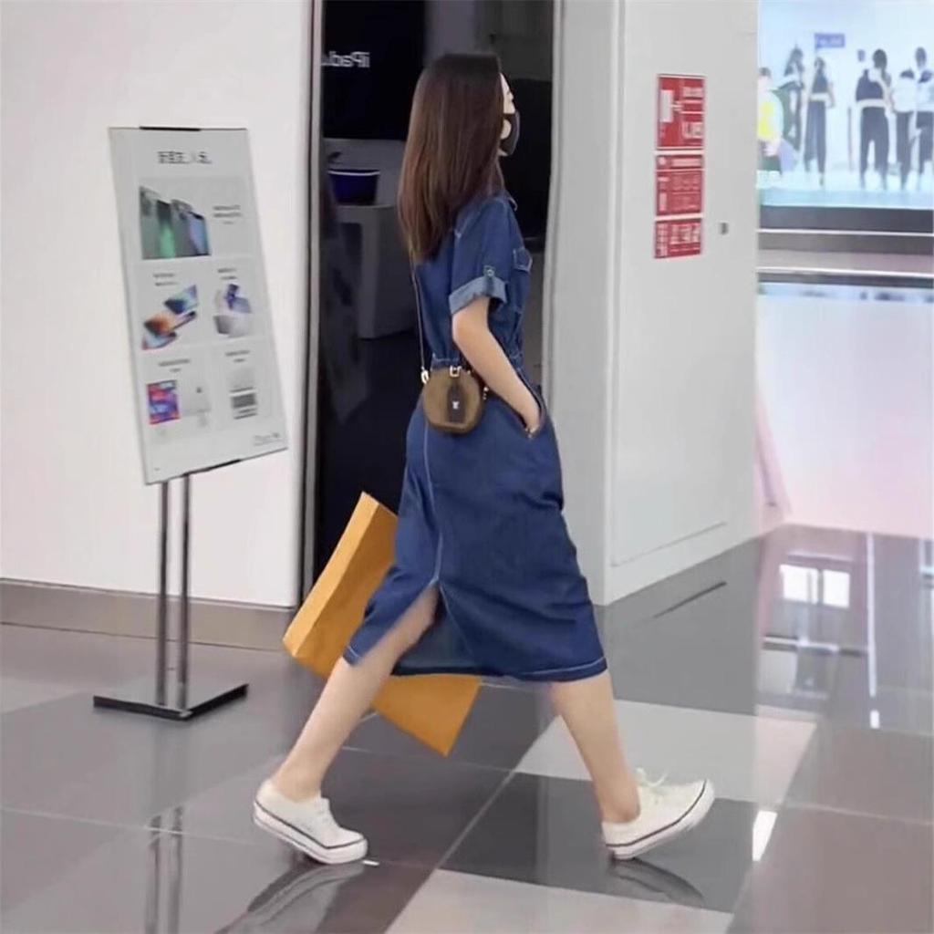 Women's Summer 2025 Slim-Waist Short-Sleeve Denim Dress