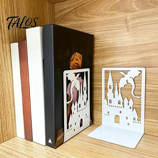 Decorative Bookends 1 Pair Metal Dragon Bookends, Fantasy Castle Book Ends Texture for Shelves, Heavy Duty Gothic Holders Home Office Library
