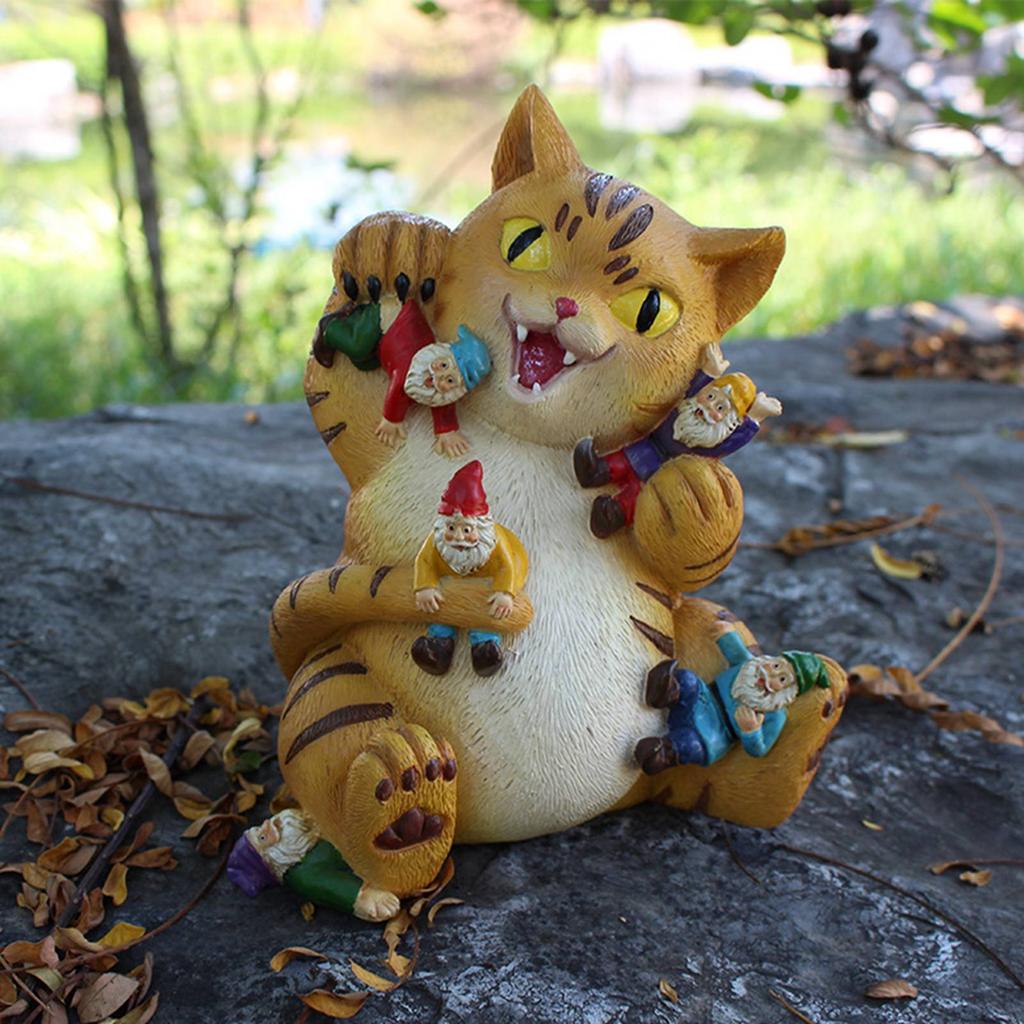Cat Figurine Exquisite Details Texture Bright Colors Durable Resin Yellow Cat Statue for Garden