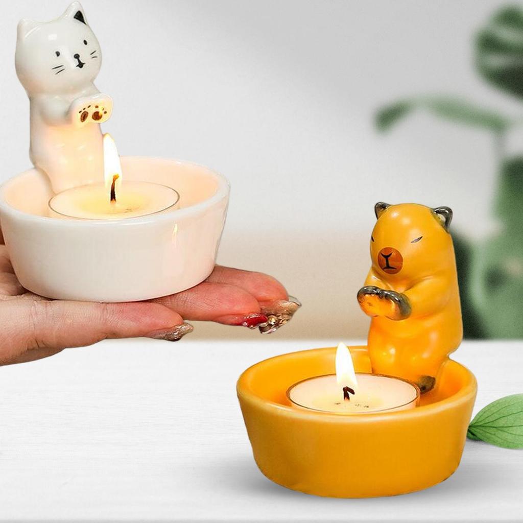 Animal Candle Holder with Warming Paws Ceramic Candle Base Cartoon Candle Stand for Desktop Wedding Anniversary Party Girl Women