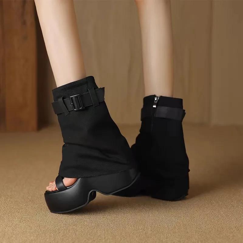 Fashion 2025 Ladies Shoes Platform Modern Women's Boots Side Zip Round Toe Buckle Mid-Calf Boots Classics Versatile Open Toe Sandals
