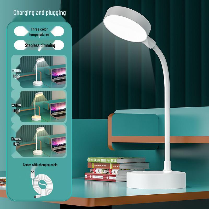 Rechargeable LED Desk Lamp - Eye Protection for Study, Dorm, Bedroom, and Bedside Reading.