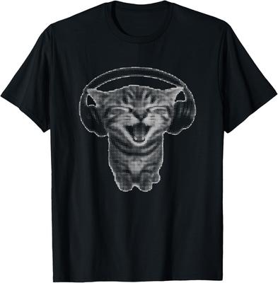 Carini Cuffie Gatto Divertente y2k Grunge Maglietta Grafica unisex