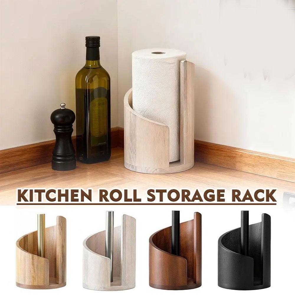 Large Capacity Wooden Paper Towel Holder Freestanding Base Ornament Storage Paper Towel Stand Holder Countertop Design Wooden