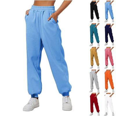 Damenmode, lockere, solide Jogginghose, Kordelzug, Freizeithose mit Taschen