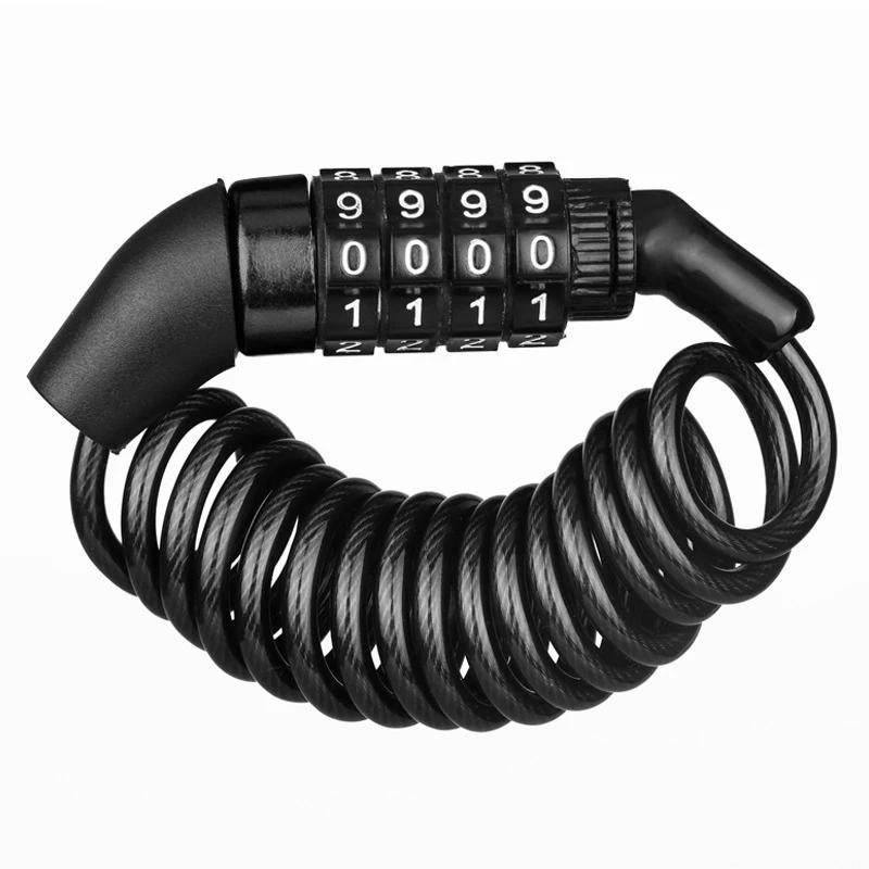 Steel Cable Bicycle Lock 4 Digit Combination Code Anti-Theft Bike Helmet Locks for MTB Mountain Road Bike Cycling Accessories