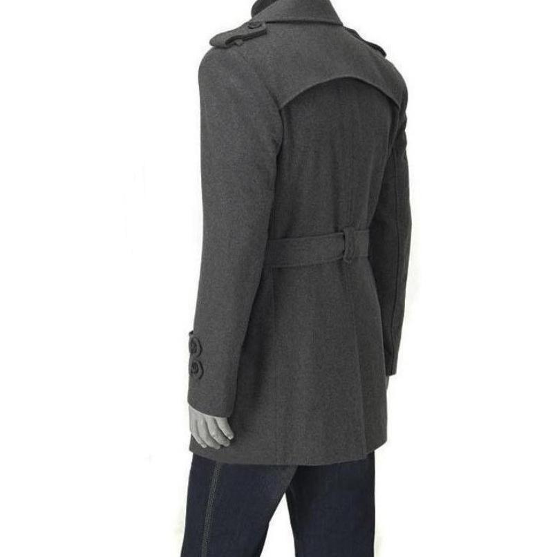 Autumn and Winter Men's Korean Coat, Fashion Trench Coat Epaulets Medium and Long Double-breasted Tweed Coat