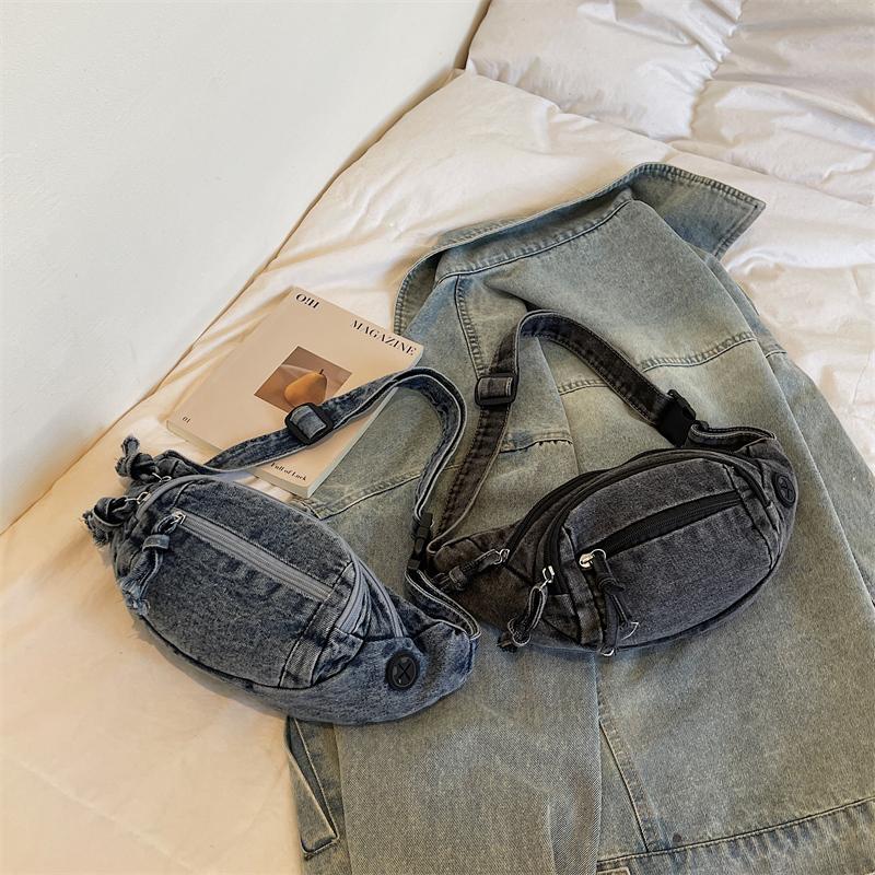 Vintage Denim Chest Bag Women Crossbody Bag Large Capacity Shoulder Bag
