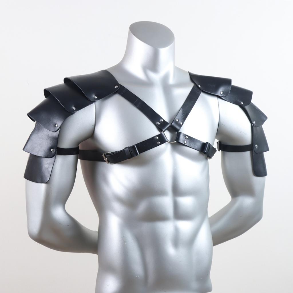 Men Medieval PU Leather Shoulder Armor Belt Halloween Cosplay Knight Body Chest Harness Adjustable Viking Shoulder Belt