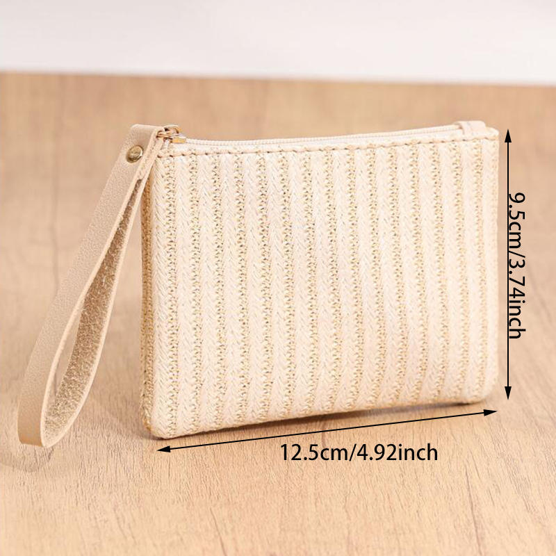 Women Girls Straw Clutch Purses Lightweight Summer Beach Mobile Phone Wallet Coin Change Pouch