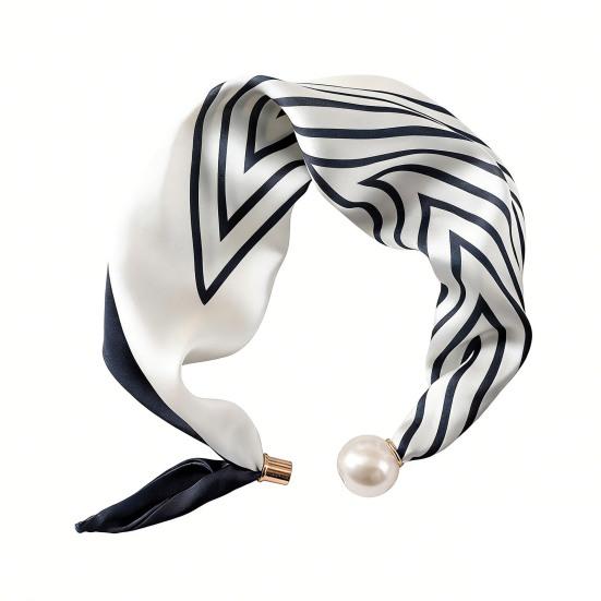 Women Silk Scarf Striped Leopard Dot Print Silk Scarf Necklace with Faux Pearl Magnetic Buttons Formal Wear Accessories