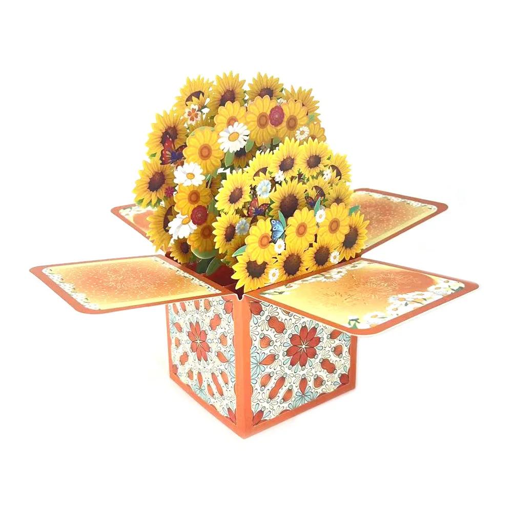 Creative Blessing Greeting Postcard 3D Pop-Up Tulips Roses Sunflowers Bouquet Card Gift For Her Friend Lover