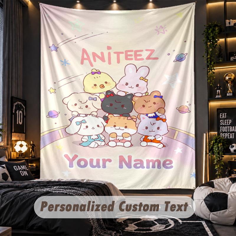 Personalized Wall Tapestry,ATEEZ Custom Printed Name, Fabric Wall Art For Indoor Room Backdrop
