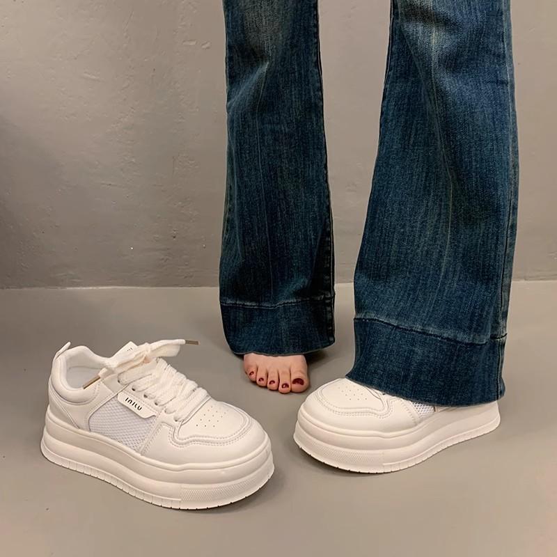 First Layer Cowhide~ Genuine Leather Thick-soled Heightening Little White Shoes Children's 2025 Spring and Summer Breathable Mesh Casual Sports