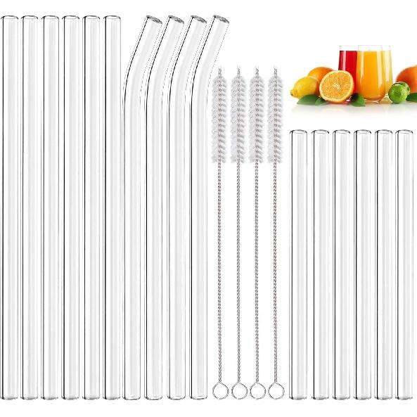 20 Pack Reble Glass Straws,6 Straight and 4 Bent and 6 Short Glass Straw with 4 Brushes,Perfect for Cocktail, Smoothies, Juice,