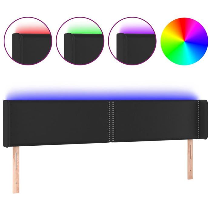 VidaXL Tête de Lit à LED Meuble de Chambre à Coucher Accessoire de Lit Double Tête de Cadre de Lit Intérieur Noir 3123192