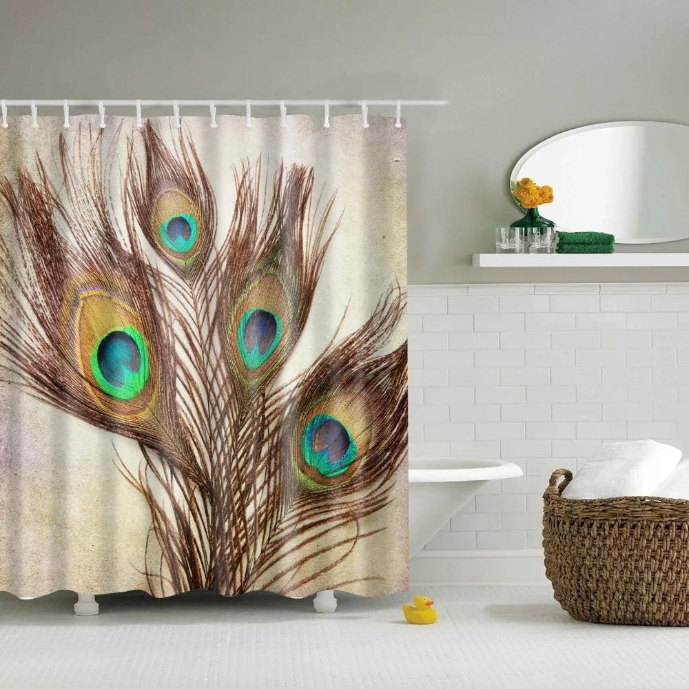 Beautiful Decorative Peacock Butterfly Owl Bird Bathroom Shower Curtains Frabic Waterproof Polyester Bath Curtain with Hooks