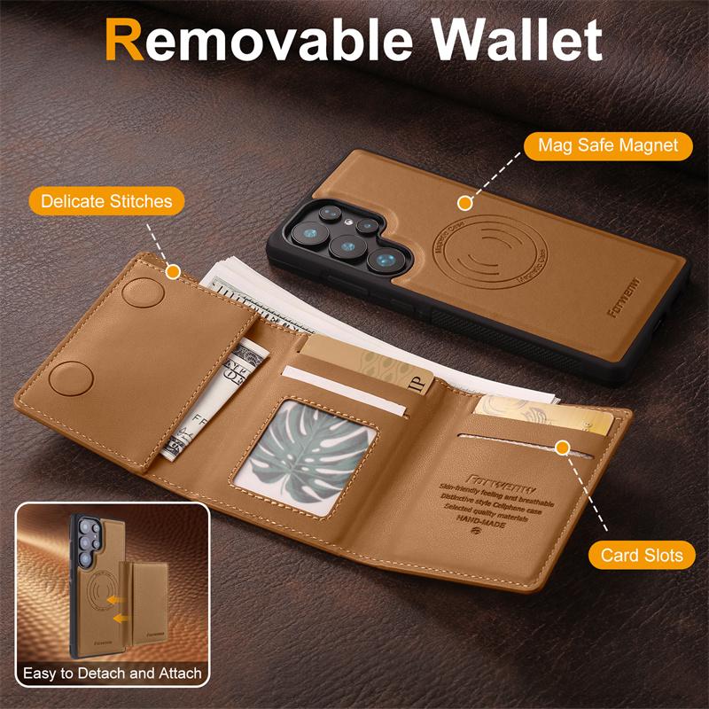 Luxury 2-in-1 Magnetic MagSafe Wireless Charging Leather Case for Samsung S26 S25 Ultra S24 S22 Plus Note 20 Ultra Card Holder