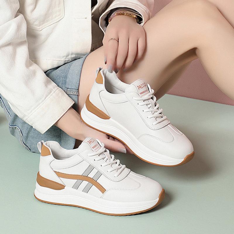 Frühlings- und Herbst-Flachschuhe für Damen Weiches Leder Sportschuhe Weiche Sohle Bequeme Dicke Sohle Reise Freizeitschuhe
