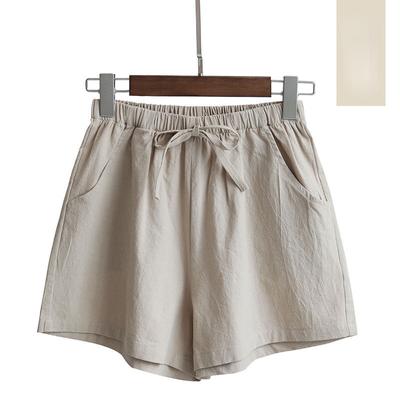 Women's Summer Cotton Linen Trousers Solid Color Elastic Waist Wide-leg Short Pants