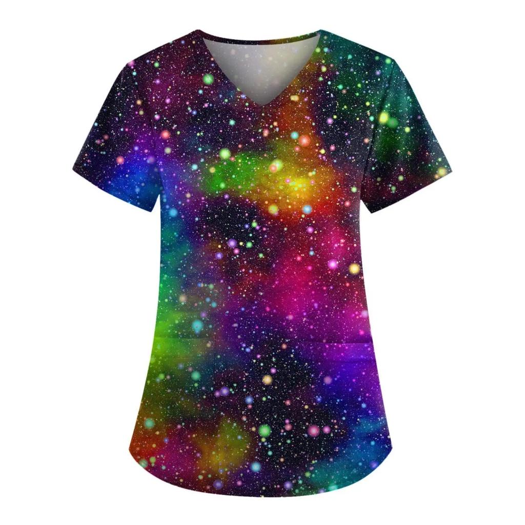 Women's Nursing Uniform with Romantic Heart Pattern Print Women's Short Sleeved Uniform Fashionable Casual and Comfortable