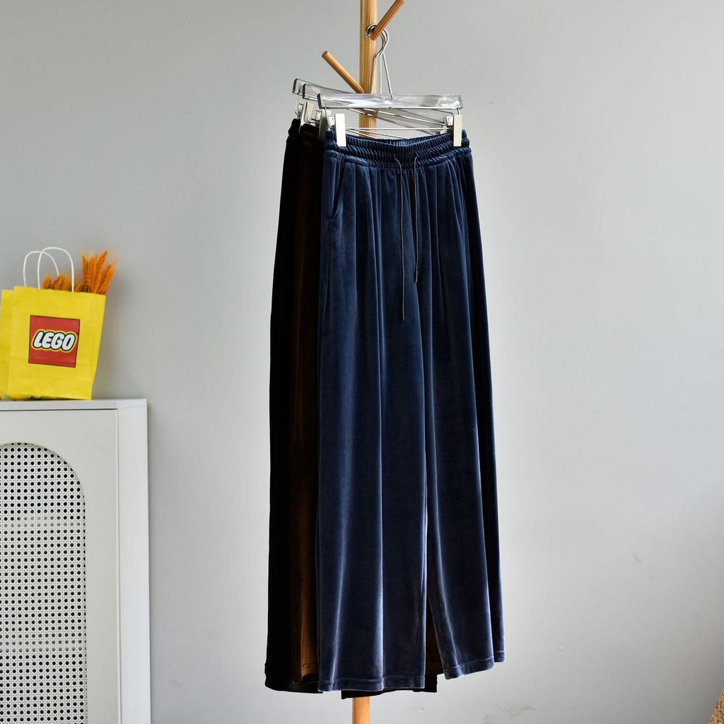 Spring Women's Retro Velvet Wide-Leg Pants - Loose, Casual, High-End, 400g