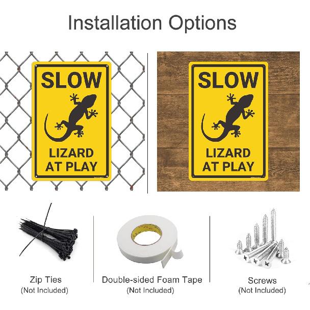 Slow Lizard at Play Aluminium Metal Sign, Funny Lizard Warning Sign, Lizard Decor, Lizard Gift, Unique Animal Decor for Farmhouse/Home/Yard/Children