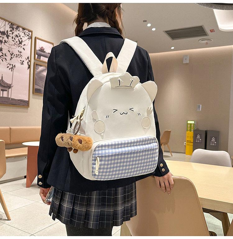 Schoolbag Cute Cartoon Plaid Backpack Female Student Travel Cat Small Backpack High Value Versatile Light Class Bag