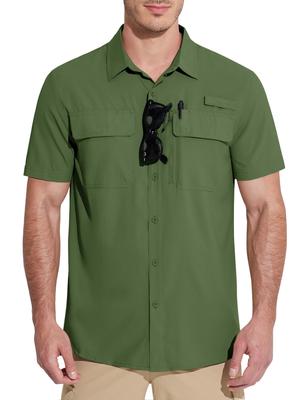 TACVASEN Military Summer Short OD XL Men's Shirt, Workwear, Sleeve, Breathable, Quick-Drying, UPF50+, Pocket, Water-Repellent, Wrinkle-Resistant,