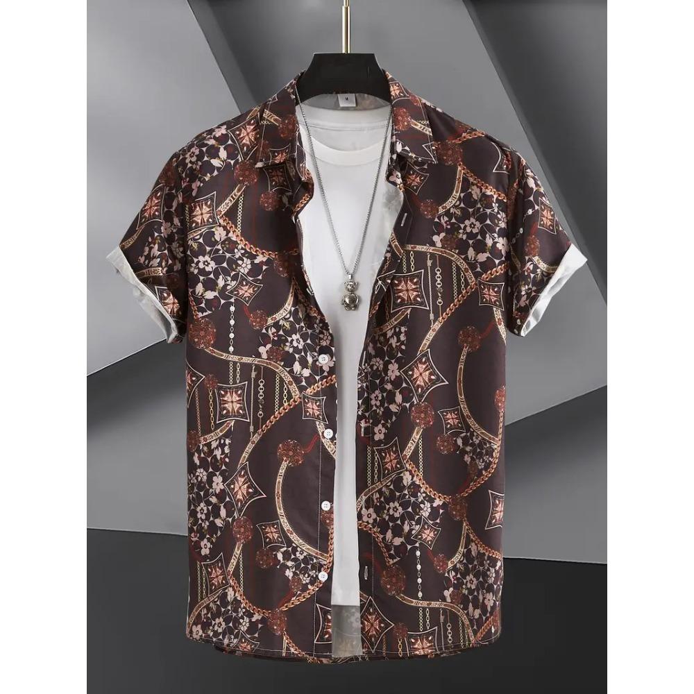 Palmshadow Cuban Camisa Men's Clothing Simple Hawaiian Print Poplin Shirt Business Holiday Everyday Outdoor Short Sleeve Shirt