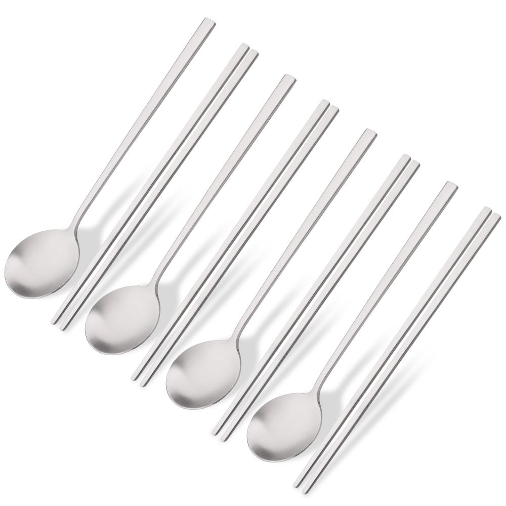 Matná sada příborů z nerezové oceli Sushi tyčinky Večeřové lžíce Sada 8 ks Nádobí Korejské hůlky Dezertní lžíce Sada příborů