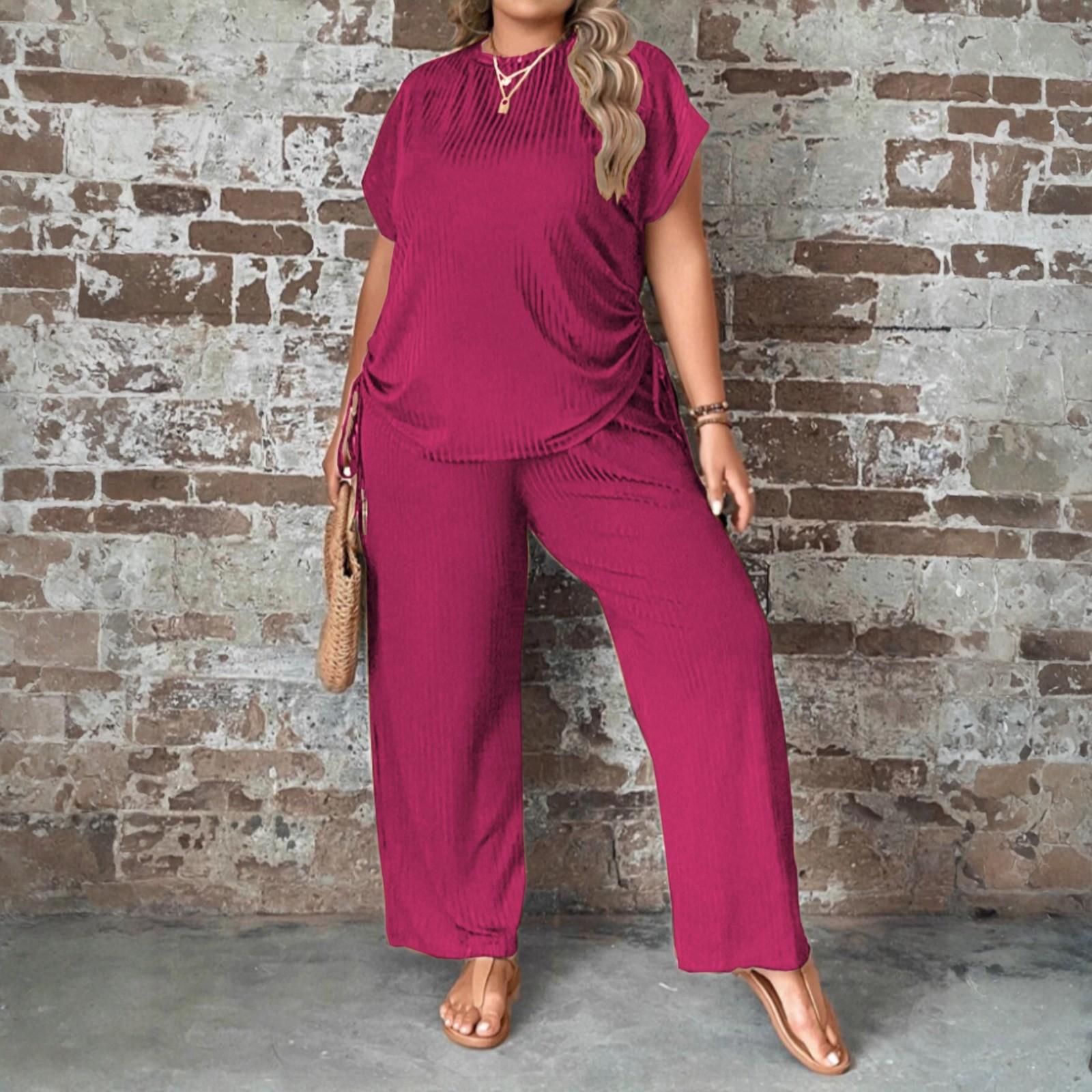 

Женский комплект большого размера Свободный Удобный Повседневный Модный С круглым вырезом Однотонный Двойка XXXXXL