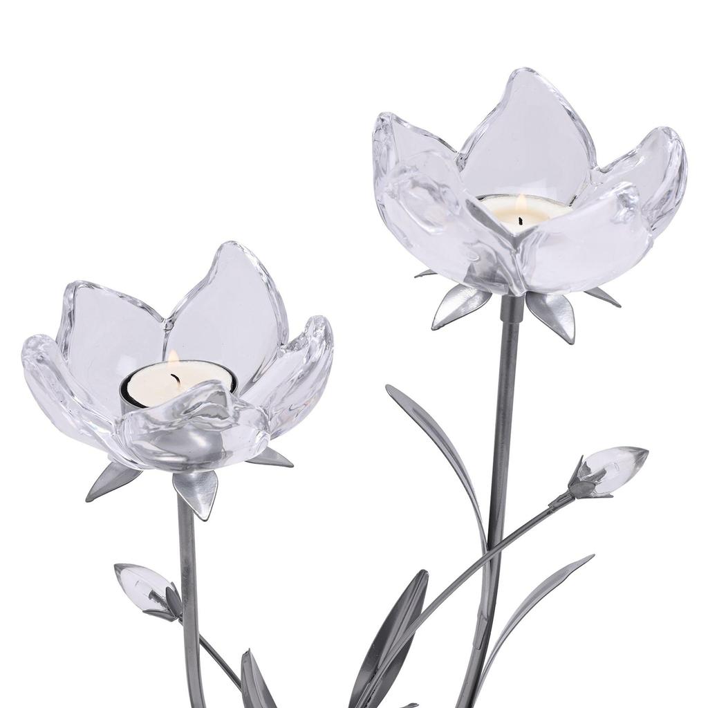 Hestia 2 Stem Candle Holder With Clear Glass On Silver Base