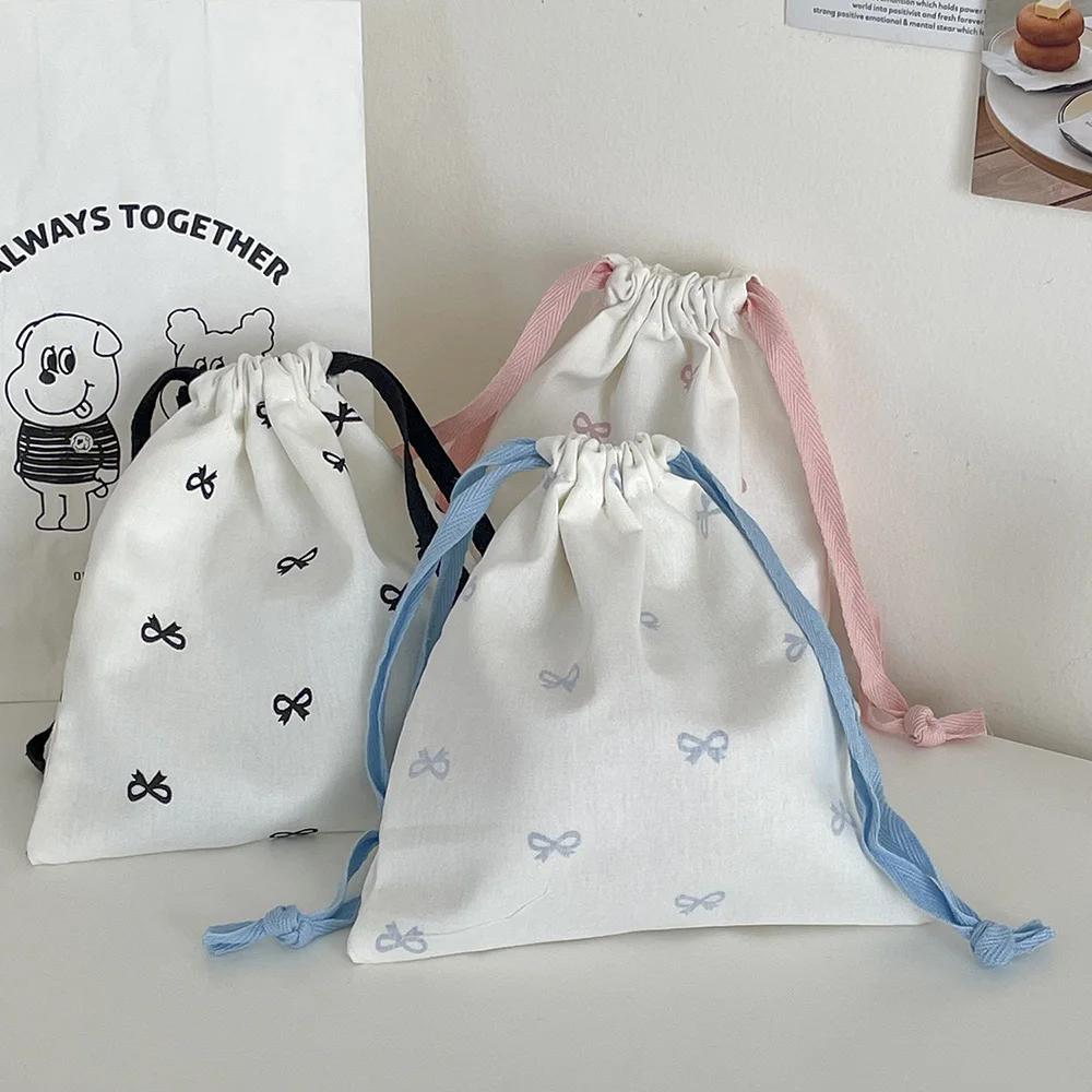 Cute Bowknot Women Makeup Drawstring Bag Portable Pink Cosmetic Lipsticks Storage Pouch Large Capacity Bundle Bag For Girl