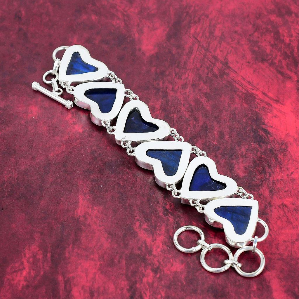 Wunderschöner blauer Labradorit 925 massives Sterlingsilber Schmuck, handgefertigtes wunderschönes Armband für sie, herzförmiger Edelsteinschmuck für Frauen