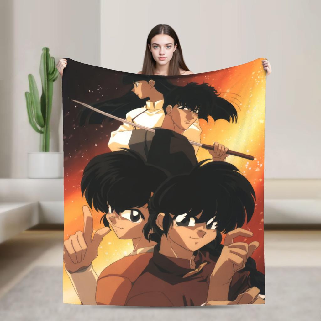 Anime Ranma And Akane Tendo Blanket Fleece Spring Autumn Portable Super Soft Throw Blankets for Sofa Travel Bedspread