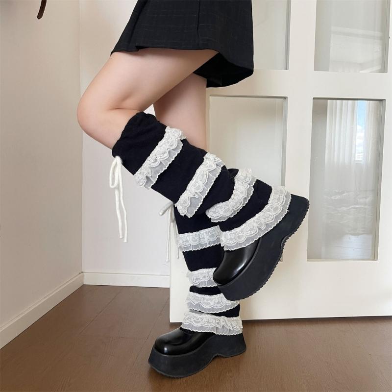 Elegant Ribbon Lace Leg Warmers Breathable Fabric Soft Yarn Stretchy Boot Cover For Homewear And Outfits