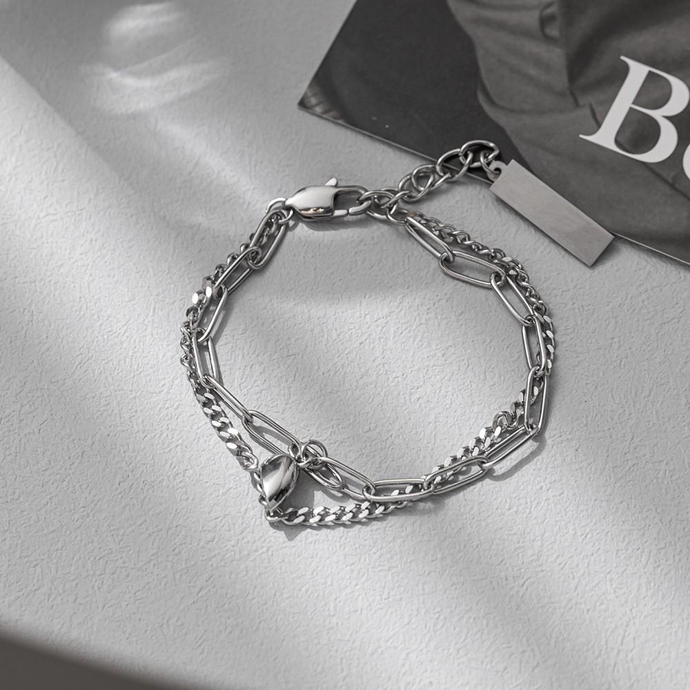 Titanium Steel Double Layer Couple Bracelet With Magnetic Hearts For Gift And Fashion