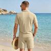Summer New Men's Polo Shirt Set Casual Sporty Cool Fashionable Slim Fit Solid Color Short Sleeved Jacquard Shorts Set Men's