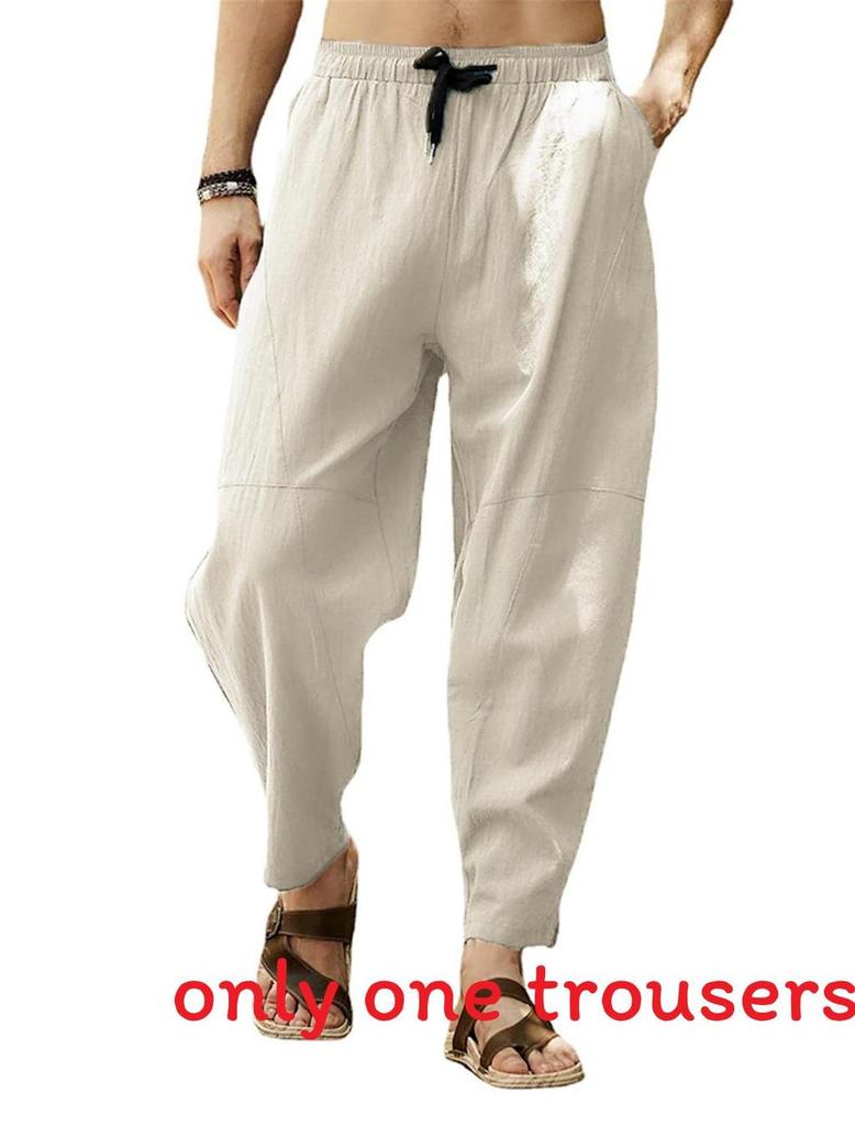 Hip Hop Mens Loose Cotton Linen Drawstring Casual Pants For Urban Style