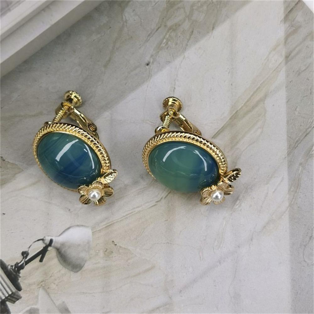 Imitation Jade Pearl Stud Earrings - Elegant Women's Dangle Style