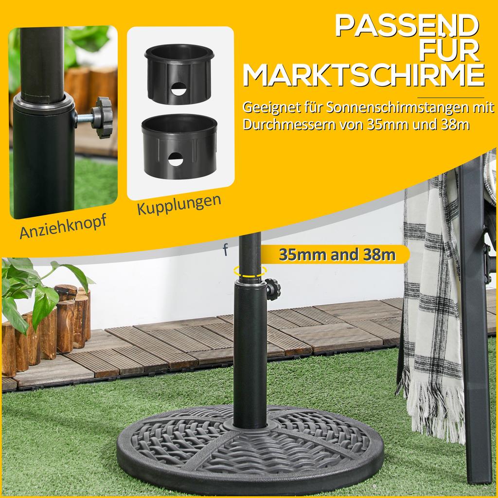 Concrete parasol base, parasol stand with steel tube, round parasol holder, for balcony, terrace, garden, black