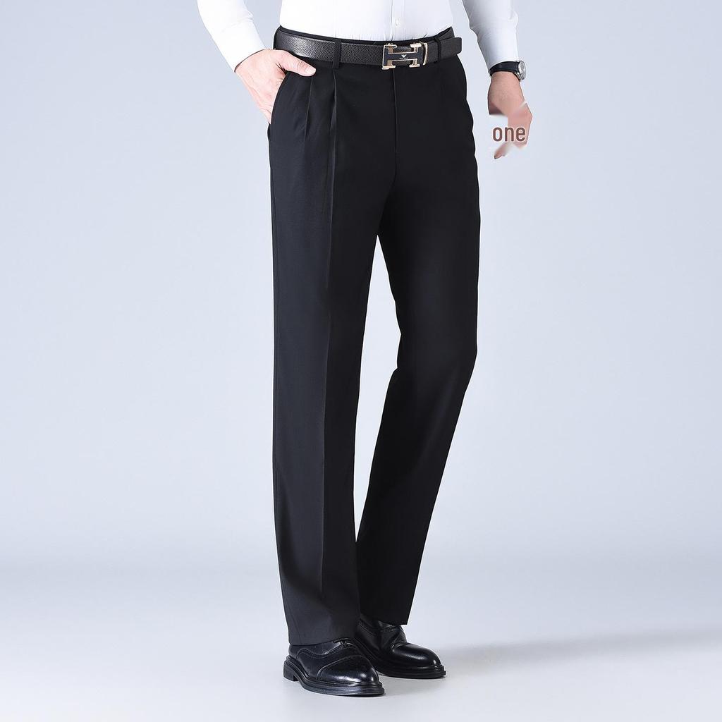 New Men's Iron-Free Pleated Dress Pants - Straight Leg, Professional Trousers for Middle-Aged Businessmen