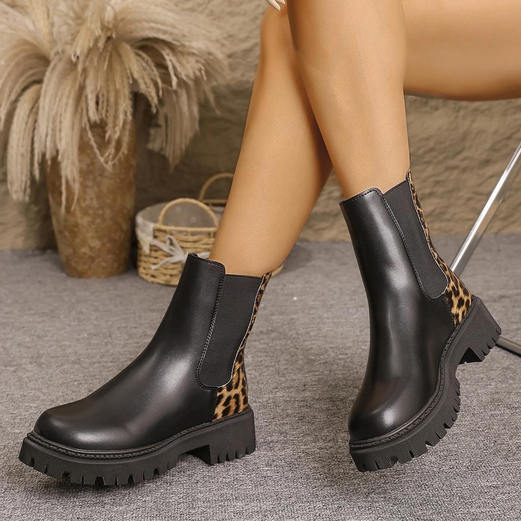New Autumn Winter Women Chelsea Boots Chunky Punk Gothic Shoes Women Platform Ankle Boots Comfortable Retro Trend Boots Women