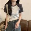 Koreanischer Stil Color Block Raglanärmel Baumwolle Schlankmachendes T-Shirt