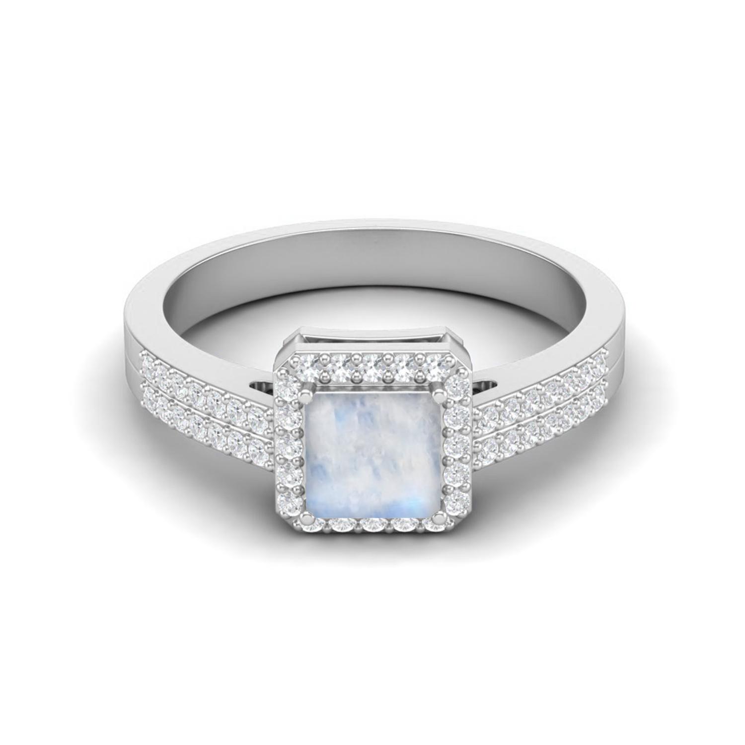 

6 MM Square Moonstone Halo Accent 925 Sterling Silver Women Wedding Engagement Ring 6 білий